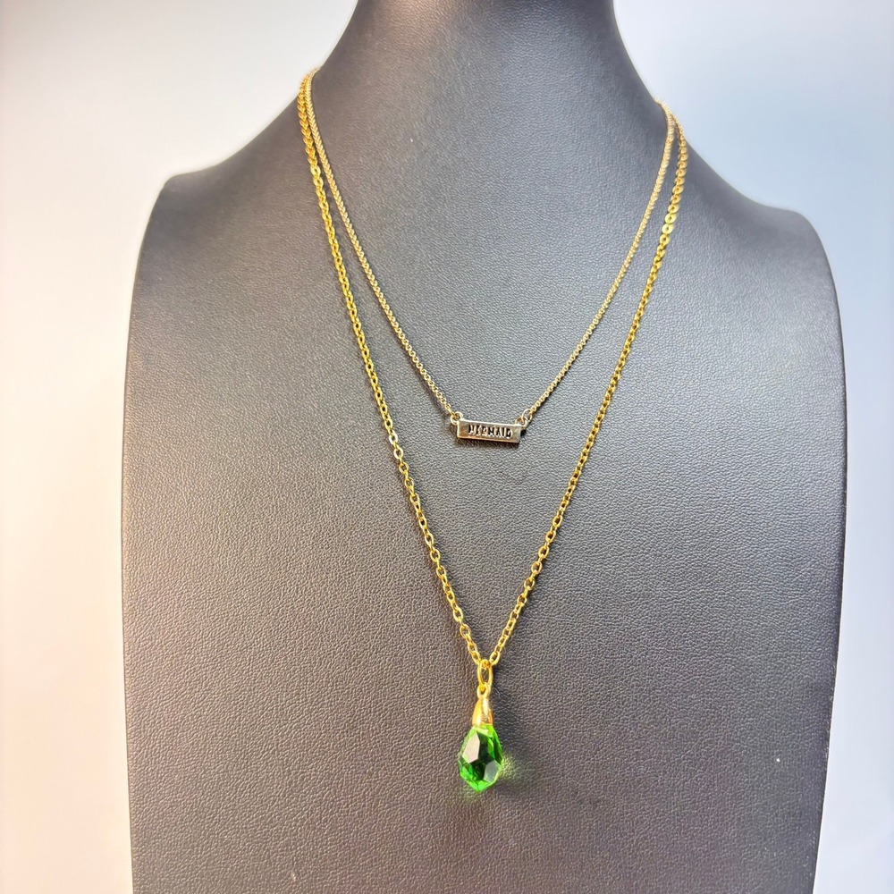 Mermaid Bar Necklace Lot Gold Green Crystal Teardrop Boho Whimsygoth Statement